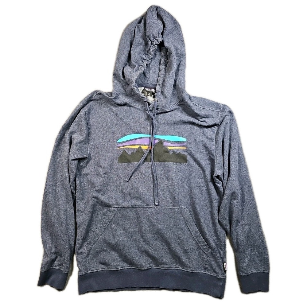 Patagonia Uprisal Hoodie Organic Cotton Pullover Blue Mountain Logo Mens Medium